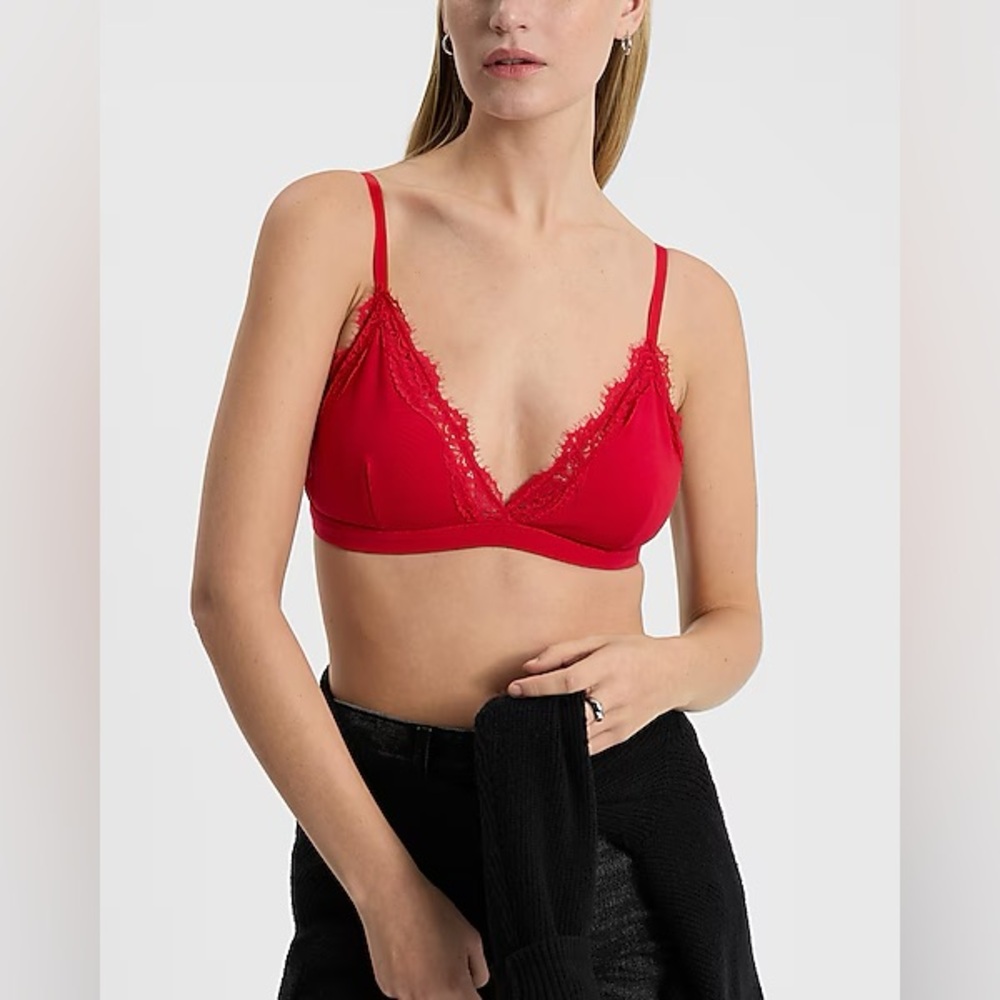 Express Red Lace Wireless Triangle Bralette